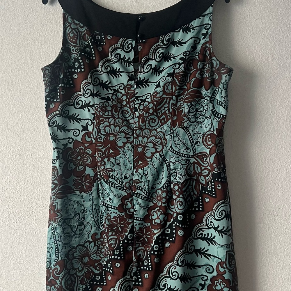 Dress Barn Teal, Brown and Black Floral Midi Dress, Size 14W - Picture 6 of 9